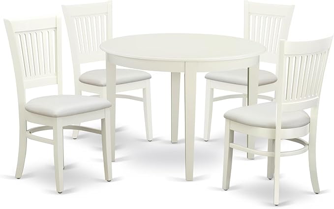 East West Furniture BOVA5-LWH-C 5 Piece Dinette Set for 4 Includes a Round Kitchen Table and 4 Linen Fabric Upholstered Dining Chairs, 42x42 Inch, Linen White