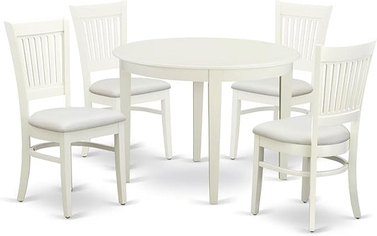 East West Furniture BOVA5-LWH-C 5 Piece Dinette Set for 4 Includes a Round Kitchen Table and 4 Linen Fabric Upholstered Dining Chairs, 42x42 Inch, Linen White