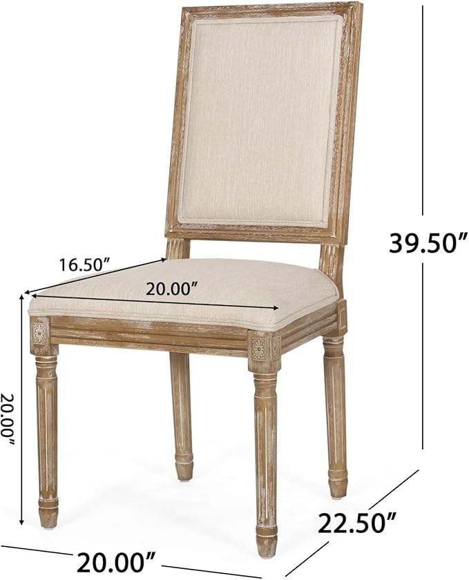 Merax Upholstered Solid Wood Dining Chairs Set of 2, French Country Style Accent Side Seating Furniture for Kitchen, Living Room, Cushioned Back, Beige
