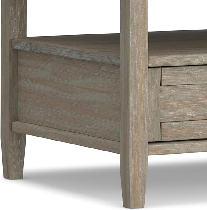 SIMPLIHOME Warm Shaker Coffee Table - 48 inch Wide Solid Wood Cocktail Table in Distressed Grey, Transitional Living Room Table with 2 Storage Drawers and Open Shelf for Sitting Area or Lounge