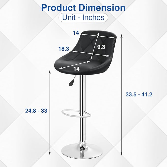FDW Bar Stools Set of 2 Bar Stools Swivel Stool Height Adjustable Bar Chairs with Back PU Leather Swivel Bar Stool Kitchen Counter Stools Dining Chairs (Black)