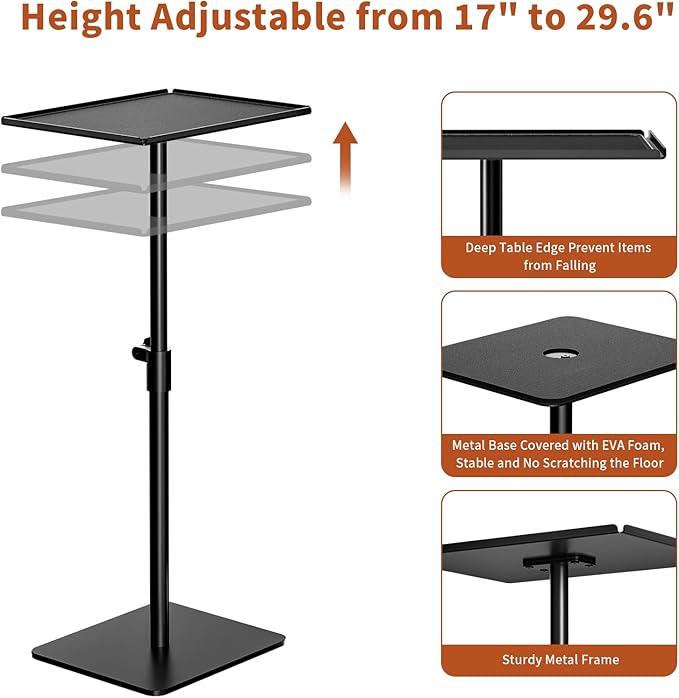 RCHYFEED Metal End Table, Height Adjustable Side Tables Living Room, Small Side Table for Small Spaces with Matte Black Tray, Square Drink Coffee Tables Sofa Table for Bedroom, Sofa Tray Table Indoor