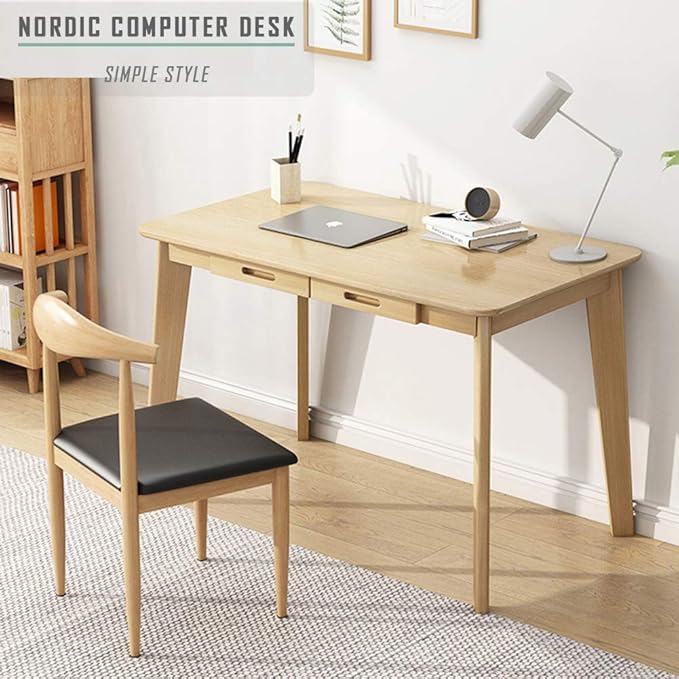 IOTXY Solid Wood Writing Desk - Home Office Workbench Desk with Drawer, Laptop Computer Work Study Table
