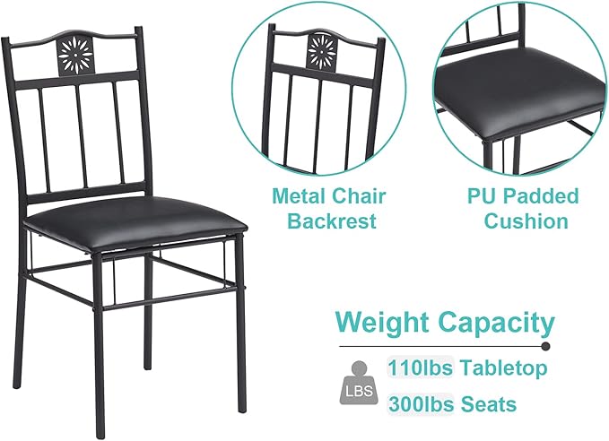 VECELO 3-Piece Dining Room Wooden Kitchen Table and Pu Cushion Chair Sets for Small Space, Retro Brown