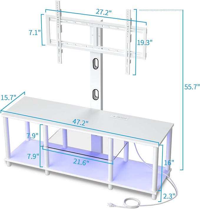 TV Stand with Mount and Led Light，White TV Stand with Power Outlets for 32/40/43/50/55/60/65/70 Inch TV,Entertainment Center with Open Storage Shelf for Bedroom/Living Room/Office