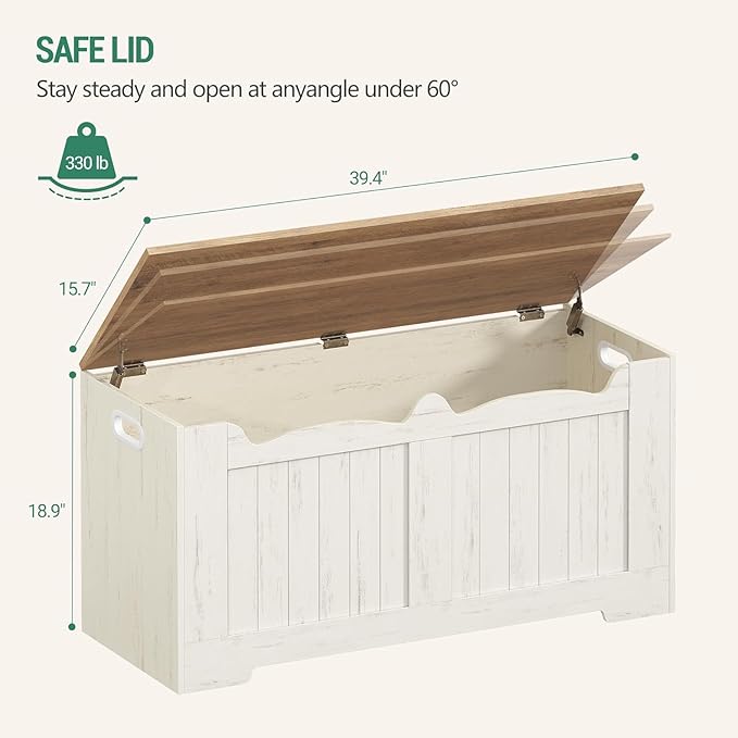 39.4" Storage Chest, Storage Bench Trunk with 2 Safety Hinge, Wooden Box, Lift-Top Chest Organizer, Shoe Bench for Entryway, Bedroom, Living Room, White and Brown SB01014B