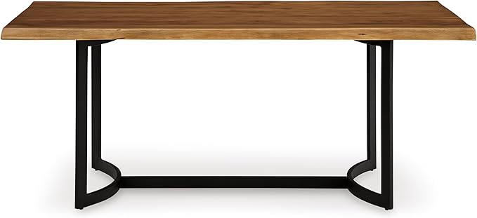 Signature Design by Ashley Fortmaine Contemporary Dining Table with Natural Live Edge, Light Brown & Black