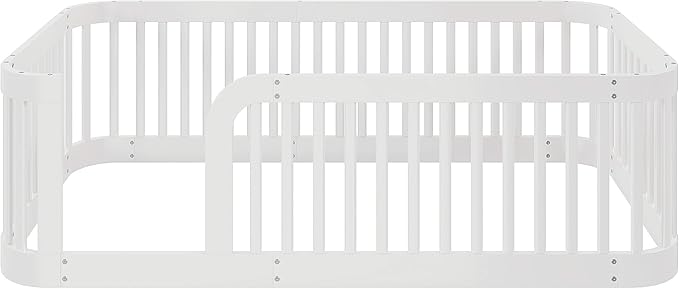 Bellemave Twin Floor Bed with High Fence and Rounded Corner Design, Wood Montessori Floor Bed with Guardrail and Entrance, Easy Assemble Montessori Bed Twin Size, White