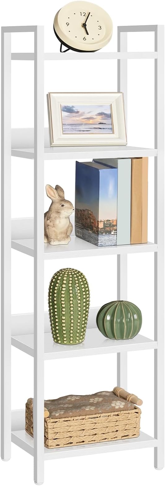 Bookshelf, 5-Tier Bookcase, Standing Book Shelf for Small Space, Storage Shelf Organizer, for Living Room, Bedroom, Study, Balcony, White BKBW5501
