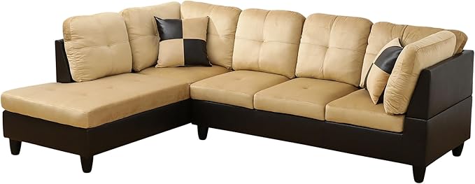 NicBex Sectional Couch 3 Pieces Sofa Set with Right Chaise Lint PVC L Shaped Cloud Couch for Living Room Furniture Sets with Storage Ottoman, Modular Sofa for Living Room & Apartment, Beige+Black
