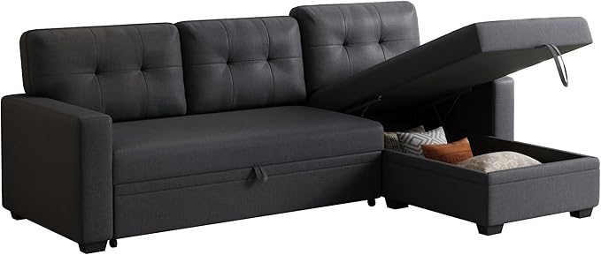 Ball & Cast Convertible Sectional Sleeper Sofa Bed L Shaped 4 in 1 Pull Out Couch with Reversible Storage Chaise & Removable Back Cushions,Sleeper Corner Pull Out Sofa Bed Couch for Living Room,Office