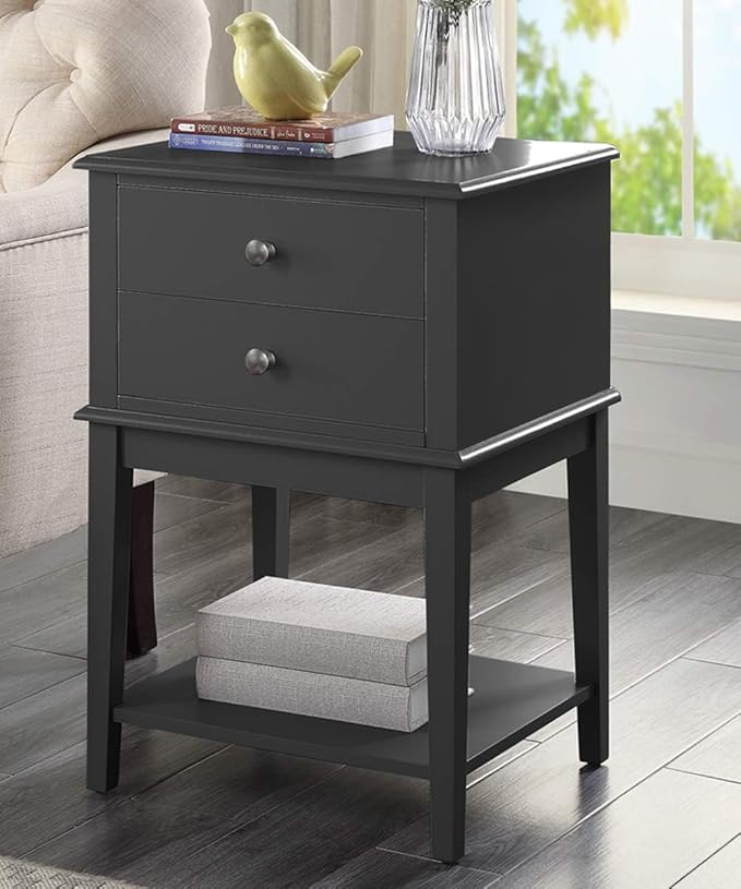 conifferism Black Nightstand End Table with Drawers and Storage Shelf,Tall Bedside Tables for Bedroom