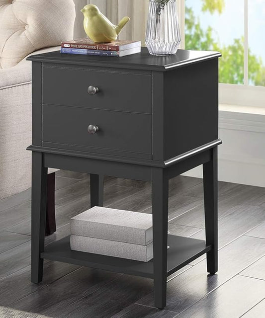 conifferism Black Nightstand End Table with Drawers and Storage Shelf,Tall Bedside Tables for Bedroom