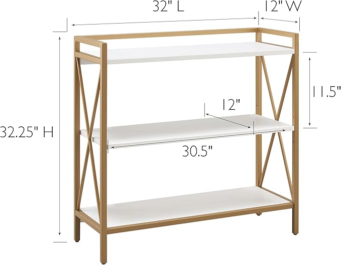 Leick Home Claudette Mixed Metal and Wood Bookshelf, White and Gold, Compact Storage for Small Spaces, 9261-WTGL