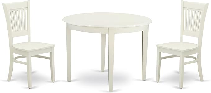 East West Furniture BOVA3-LWH-W 3 Piece Modern Dining Table Set Contains a Round Kitchen Table and 2 Kitchen Dining Chairs, 42x42 Inch, Linen White