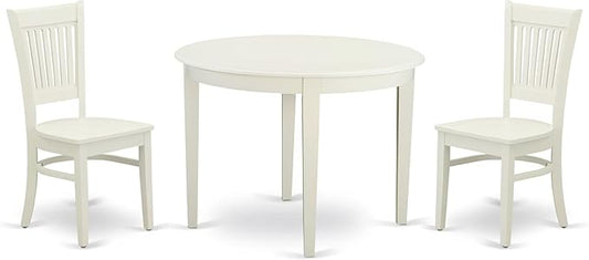 East West Furniture BOVA3-LWH-W 3 Piece Modern Dining Table Set Contains a Round Kitchen Table and 2 Kitchen Dining Chairs, 42x42 Inch, Linen White