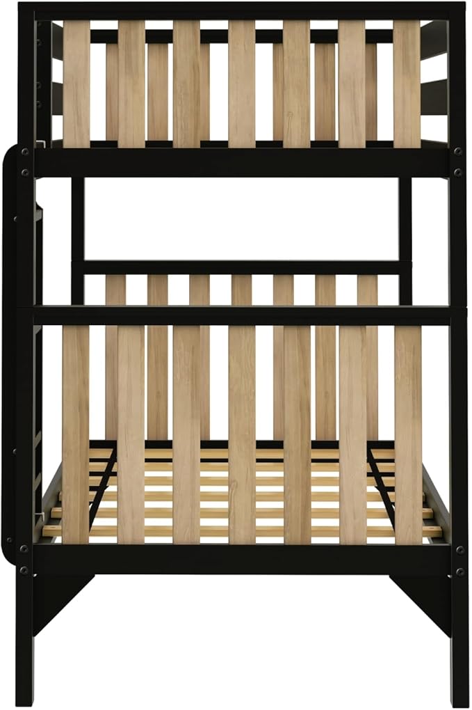 Max & Lily Bunk Bed, Scandinavian Modern Bunk Bed, Solid Wood Twin-Over-Twin Bed Frame for Kids, No Box Spring Needed, Black/Blonde
