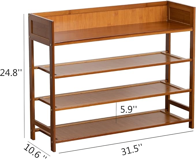 Bamboo Shoe Rack Organizer, 4 Tier Shoe Shelf Storage Organizer, for Entryway, Hallway, and Closet (Brown-31.5)
