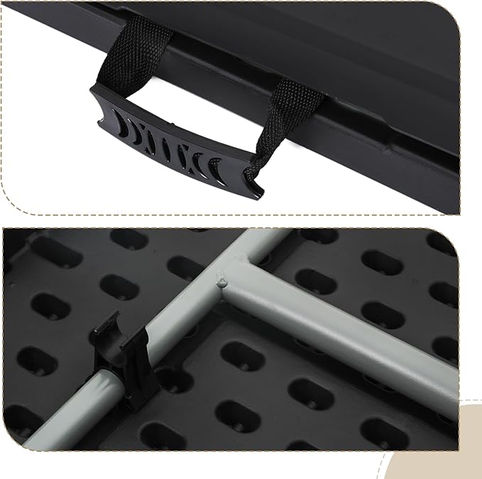 Athena Collection 6 ft Square Folding Dining Table, Large Plastic Foldable Table Portable with Carry Handle, Heavy Duty Fold-in-Half Utility for Indoor Outdoor Party Camping Picnic, Black