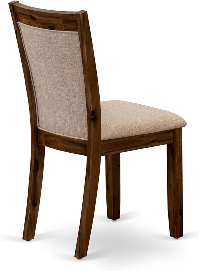 I7MZ5-50N-04 5-Pc Dining Room Set Includes a Pedestal Round Table and 4 Light Tan Polyester Fabric Padded Chairs with Padded Back - Antique Walnut Finish