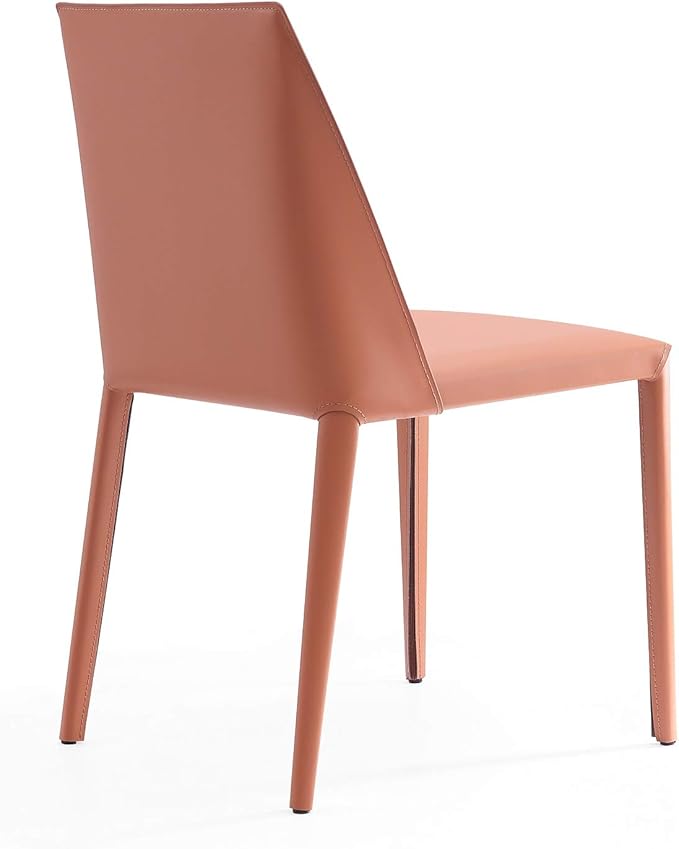 Manhattan Comfort Paris Modern Saddle Leather Dining Chairs, Metal Frame, Comfortable Padded Seat, Fully Assembled Kitchen Accent Furniture, Set of 2, Clay