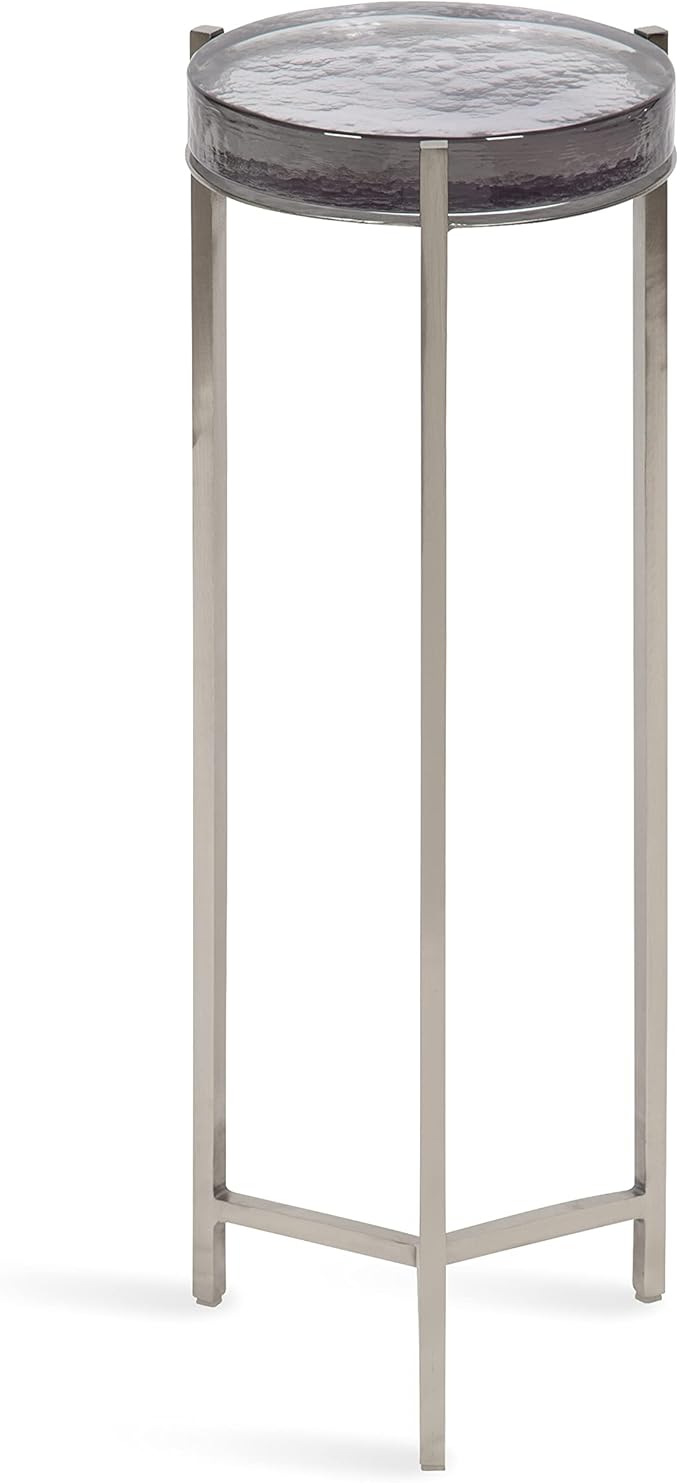 Kate and Laurel Aguilar Modern Drink Table, 9 x 9 x 23, Silver with Tinted Glass, Detailed Glass Accent Table for Small Spaces