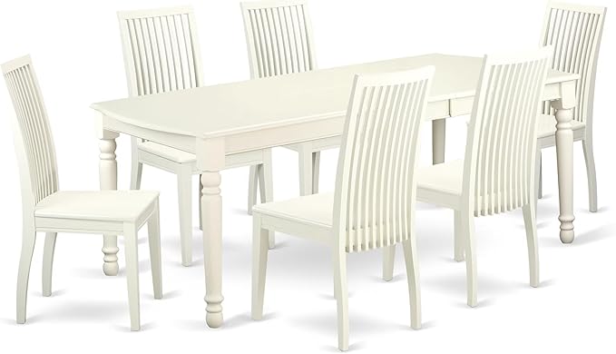 East West Furniture DOIP7-LWH-W 7 Piece Dining Table Set Consist of a Rectangle Dining Room Table with Butterfly Leaf and 6 Wooden Seat Chairs, 42x78 Inch, Linen White