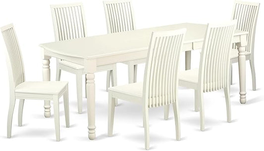 East West Furniture DOIP7-LWH-W 7 Piece Dining Table Set Consist of a Rectangle Dining Room Table with Butterfly Leaf and 6 Wooden Seat Chairs, 42x78 Inch, Linen White