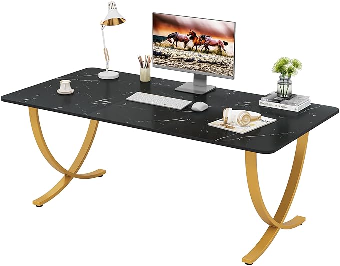 Tribesigns Executive Desk, 63” W x 31.5” D Large Office Desk, Modern Computer Desk Conference Table Meeting Room Table, Business Furniture for Home Office, Black and Gold