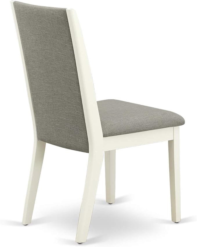 East West Furniture ANLA5-LWH-06 5 Piece Dining Room Furniture Set Includes a Round Kitchen Table with Pedestal and 4 Shitake Linen Fabric Parsons Dining Chairs, 36x36 Inch, Linen White