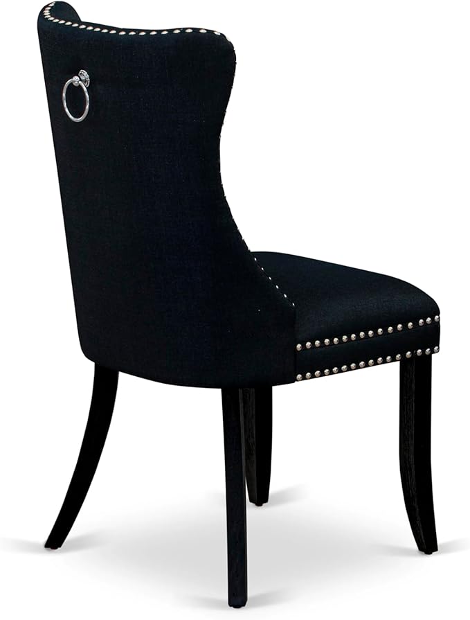 East West Furniture LGDA7-BLK-24 7 Piece Dining Table Set Consists of a Rectangle Kitchen Table with Butterfly Leaf and 6 Polyester Fabric Padded Chairs, 42x84 Inch, Black