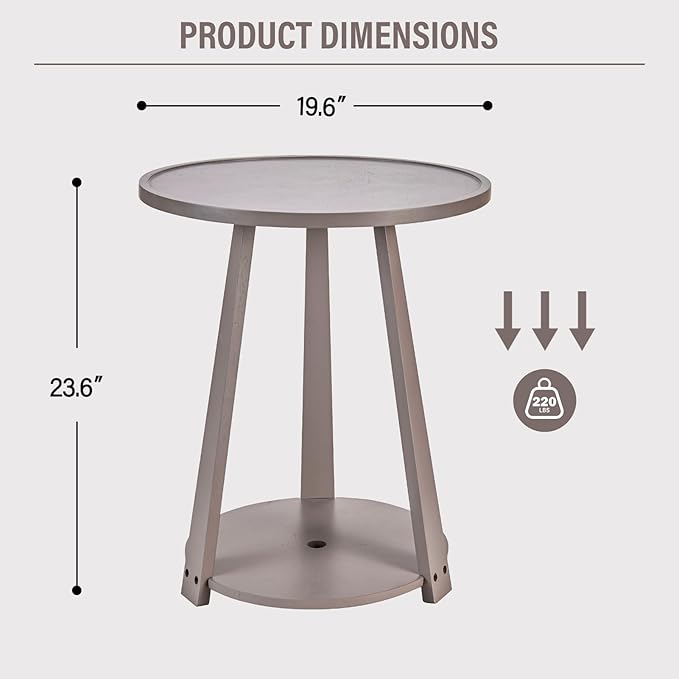 CozyDH Round End Table, Wooden Narrow/Little Coffee/Sofa/Couch SideTable with Lower Shelf for Living Room Bedroom, Solid Wood Bedside Nightstand, Gray
