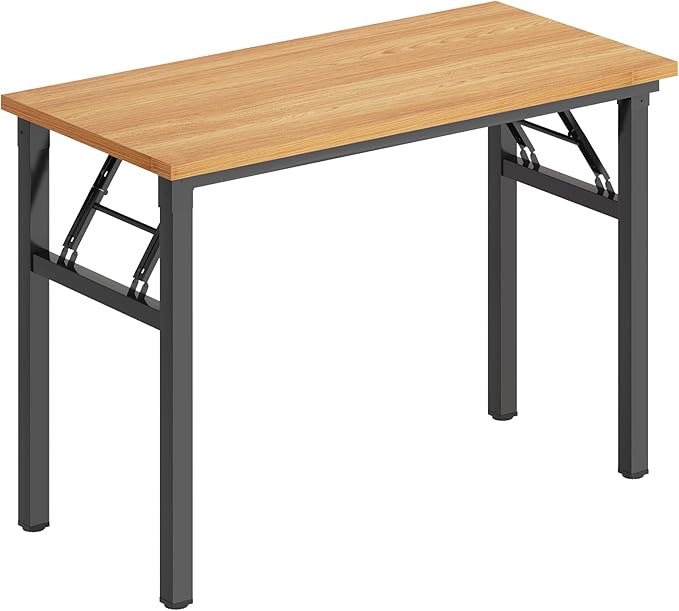 SDHYL 31.5inches Collapsible Desk for Home Office Workstation, Study and Writing, Teak Board and Black Leg