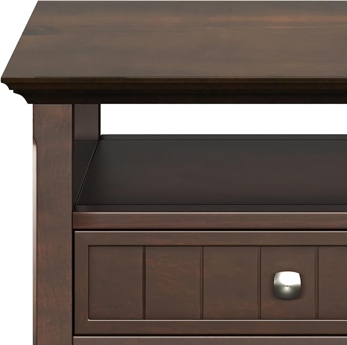 SIMPLIHOME Acadian Coffee Table - 48 inch Wide Solid Wood Transitional Cocktail Table with 2 Drawers in Brunette Brown, Classic Living Room Table with Storage Shelf and Tapered Legs