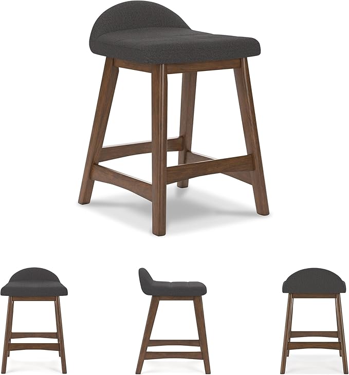 Signature Design by Ashley Lyncott Contemporary 28.5" Counter Height Upholstered Bar Stool with Foam Cushion, 2 Count, Charcoal & Brown