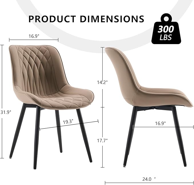 YOUNIKE Khaki Dining Chairs Set of 2 with High Backs Mid Century Modern Kitchen Dining Room Chairs Leather Upholstered Comfortable Wide Accent Side Chair for Living Waiting Guest Room Bedroom