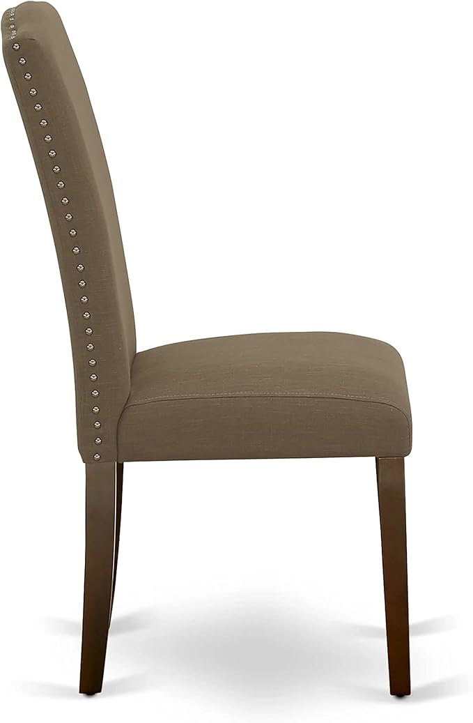 East West Furniture NDEN3-MAH-18 3 Piece Dining Set Contains a Rectangle Dining Room Table with Dropleaf and 2 Dark Coffee Linen Fabric Upholstered Chairs, 30x48 Inch, Mahogany