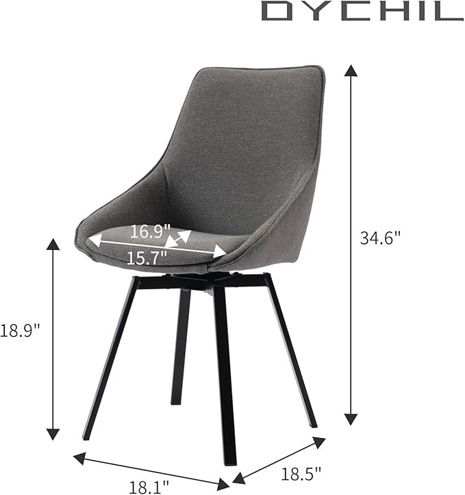 Dining Chairs Set of 2 Dark Grey Living Room Chairs Fabric Upholstered Kitchen Chairs,Loads Up to 270lbs,Quick Assembly,Swivel Dining Chair