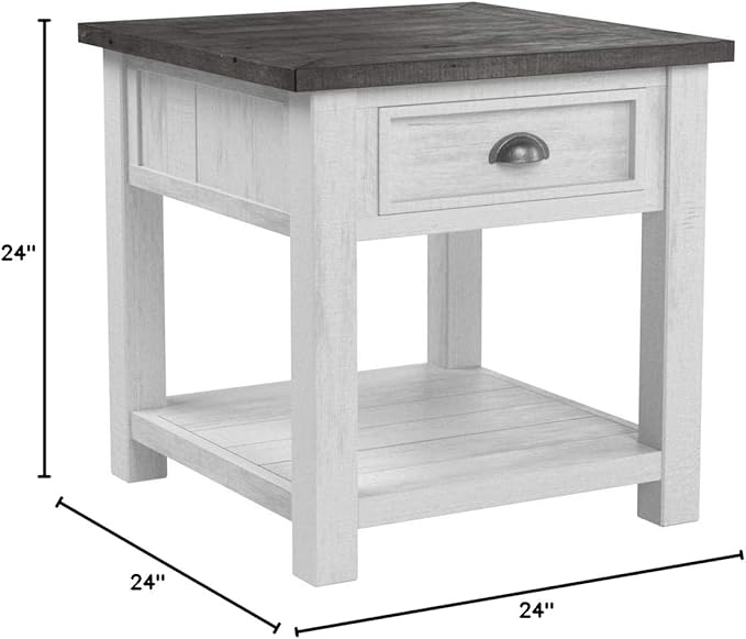 Martin Svensson Home Monterey Solid Wood End Table White with Grey Top