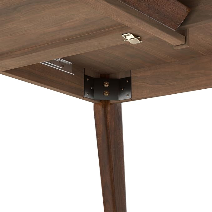 SIMPLIHOME Draper Extendable Dining Table, Solid Wood Walnut Veneer in Walnut, 66-84 x 40 inches, Mid-Century Modern-Style Rectangular Expandable Kitchen Table with Butterfly Leaf for 6+ People