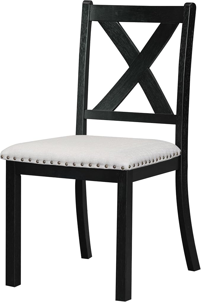 Ball & Cast Farmhouse 6 Piece Extendable Dining Table with Footrest,Living Room Furniture w/ 4 Upholstered Dining Chairs & Dining Bench,2 11" Removable Leaf,for Dining Room & Kitchen,Black+Beige
