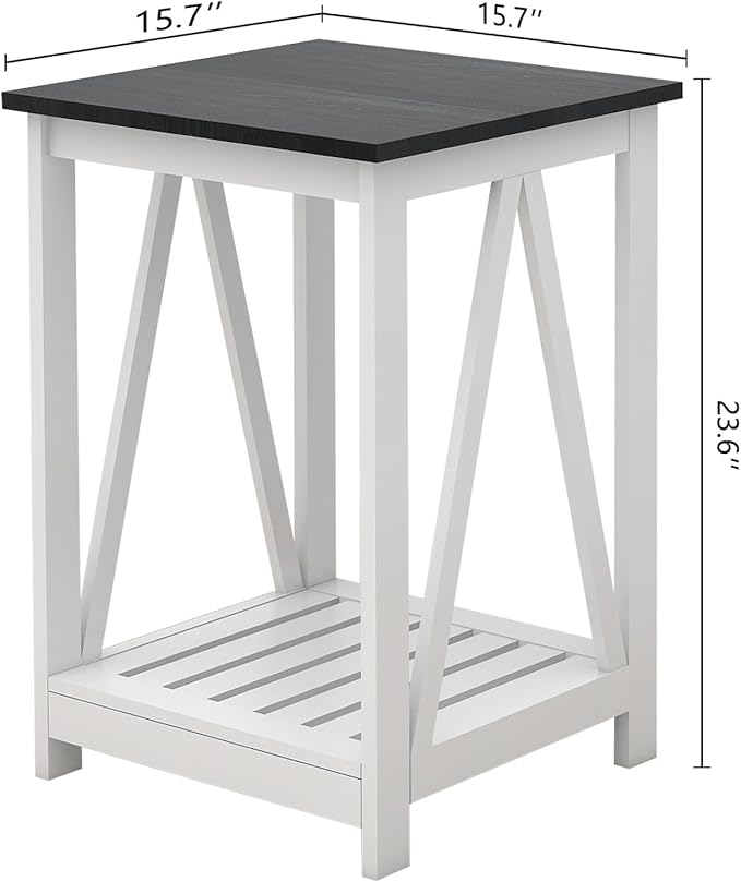 Farmhouse Square End Table, Accent Side Table with Slats Design, Sofa Side Table with Sturdy Frame for Living Room, Oak Black