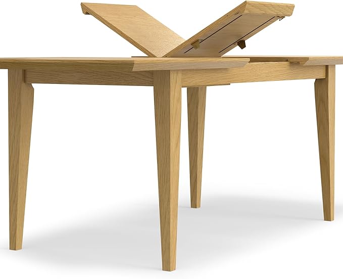 SIMPLIHOME Colby Extendable Dining Table, Solid Wood Oak Veneer in Oak, 60-76 x 36 inches, Contemporary-Style Rectangular Expandable Kitchen Table with Butterfly Leaf for 6+ People
