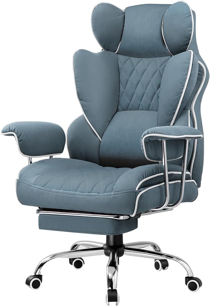 GTRACING Gaming Chair,Office Chair with Pocket Spring Lumbar Support, Ergonomic Comfortable Wide Office Desk Computer Chair with Outward Fixed Soft Armrests and Footrest (Fabric, Blue)