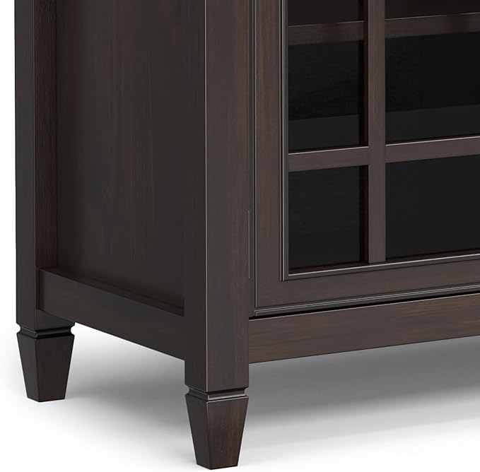 SIMPLIHOME Connaught Buffet - 60 inch Wide Solid Wood 3-Door Sideboard Buffet in Chestnut Brown, Traditional Storage Cabinet for Dining Room or Kitchen with Adjustable Shelves and Classic Molding