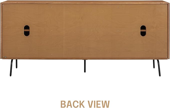 NTC MOSSIC Modern Sideboard with 4 Doors, Natural Rattan Storage Cabinet, Buffet with Metal Legs, Boho Accent Cabinet for Living Room, and Entryway, Effortless Assembly, Teak Look