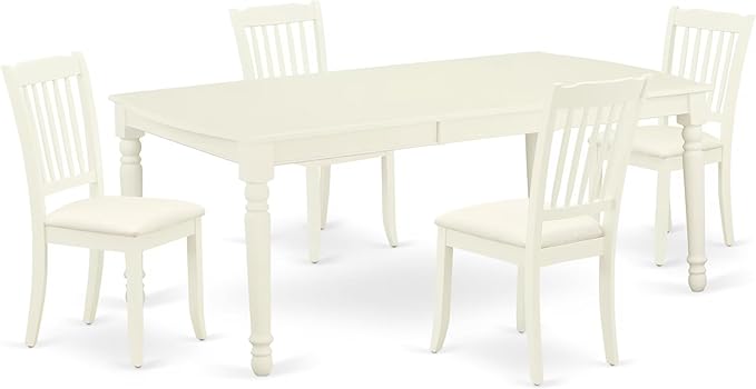 East West Furniture DODA5-LWH-C 5 Piece Modern Dining Table Set Includes a Rectangle Wooden Table with Butterfly Leaf and 4 Linen Fabric Dining Room Chairs, 42x78 Inch, Linen White