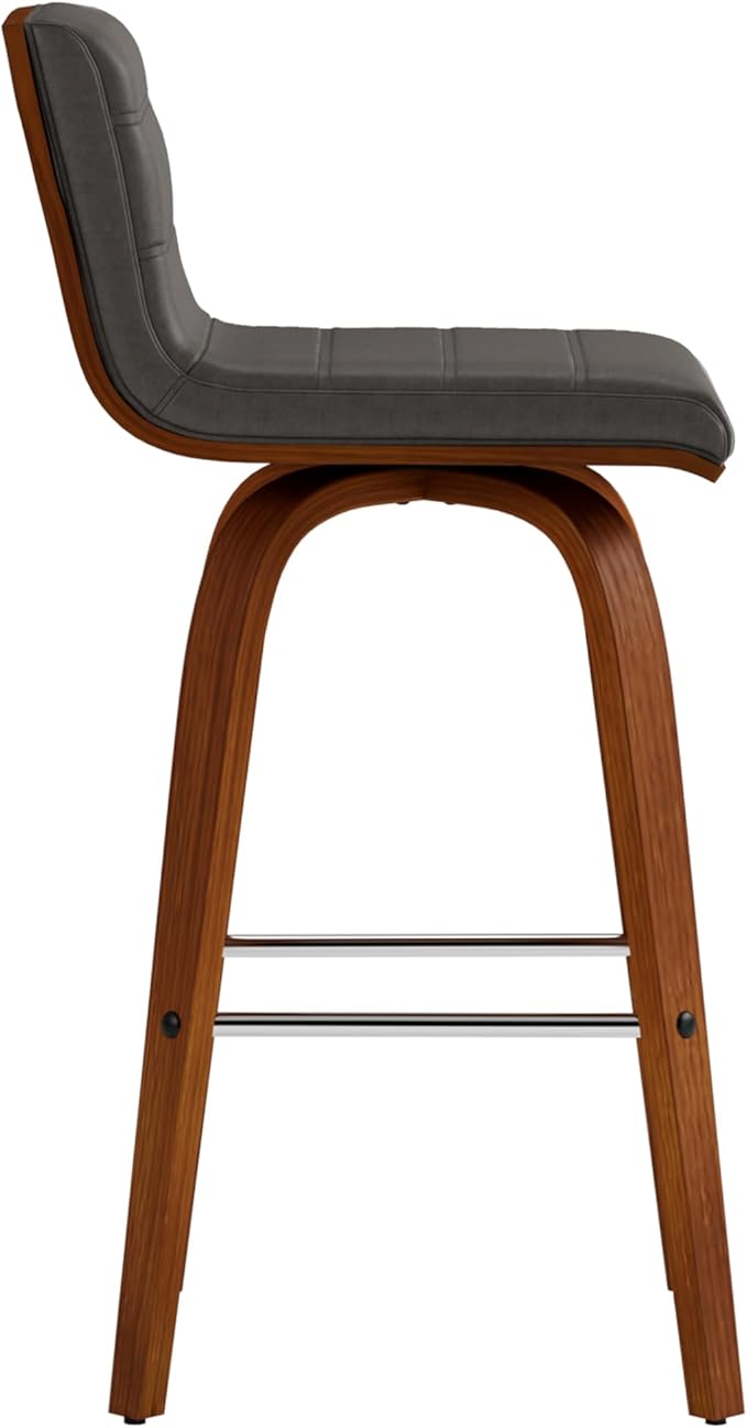 Armen Living Vienna 26" Swivel Counter Stool in Walnut Wood Finish with Gray Faux Leather - Set of 3