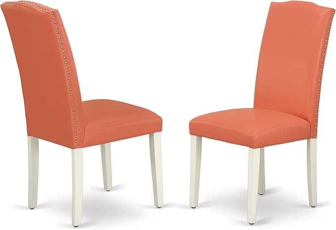 East West Furniture ANEN3-LWH-78 3 Piece Dining Set Contains a Round Kitchen Table with Pedestal and 2 Pink Flamingo Faux Leather Parson Dining Chairs, 36x36 Inch, Linen White
