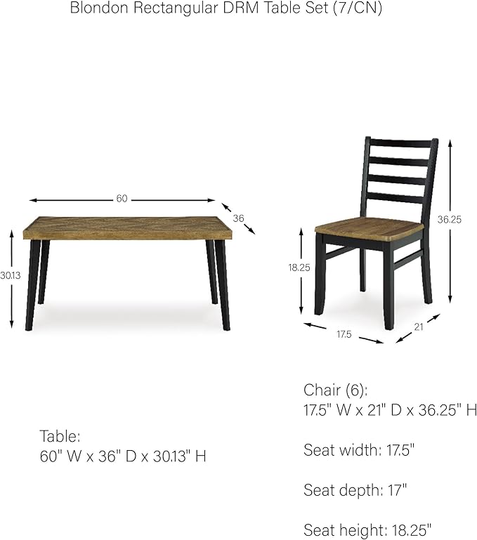 Signature Design by Ashley Blondon Rustic Chevron Dining Table and 6 Chairs, Set of 7, Black & Light Brown